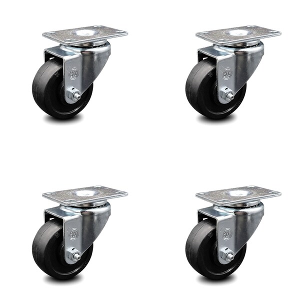 3.5 Inch Soft Rubber Wheel Swivel Top Plate Caster Set